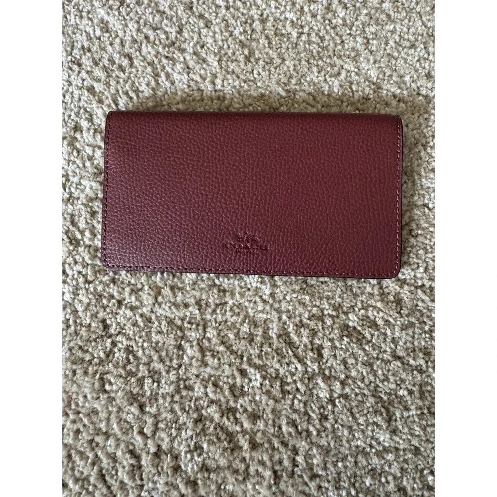 Coach Vintage Checkbook Cover Holder Burgundy Pebbled Leather Wallet Logo NWOT